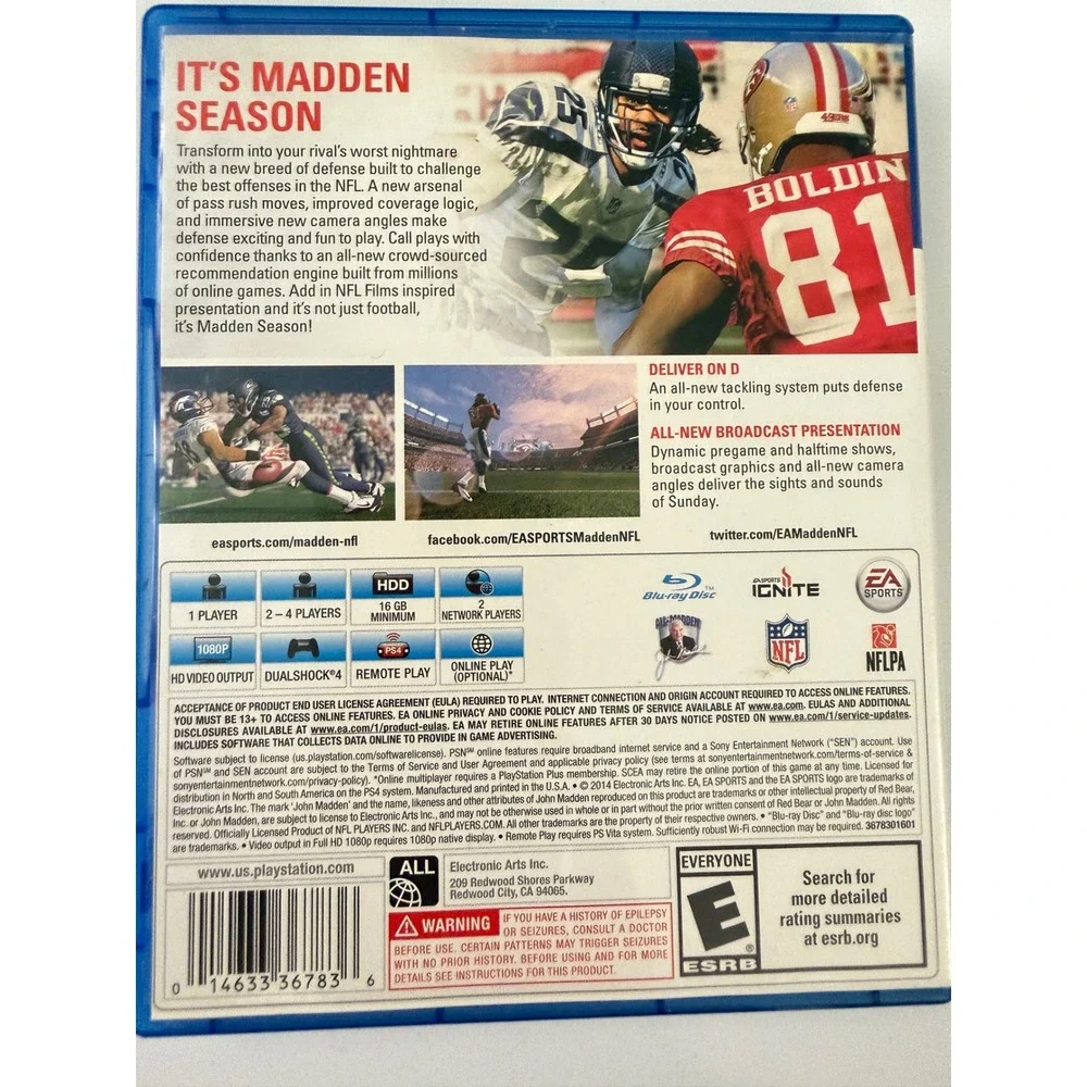 Madden NFL 15 Sony PlayStation 4 PS4 EA Sports Football Richard Sherman Cover